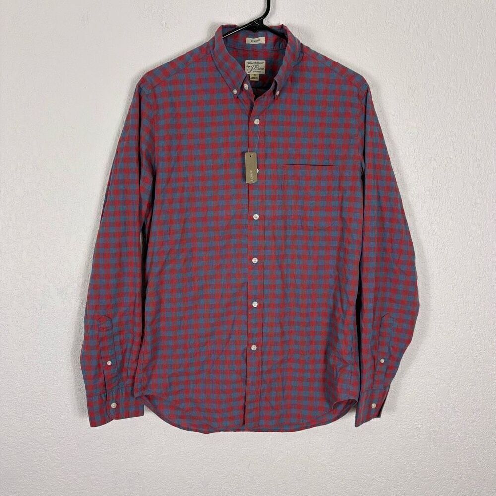 NWT J. Crew Red & Blue Checkered Plaid Collared Button Down Shirt Men's Small